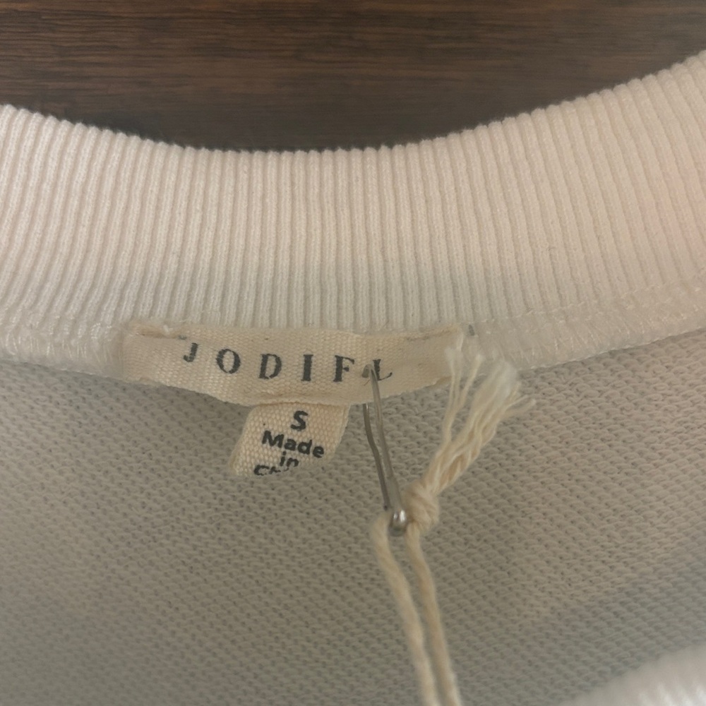 JODIFL White Top with Striped Ruffle Sleeves - Picture 2 of 5